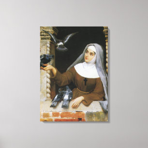 Lienzo Criaturas de Dios (Monja alimentando palomas)