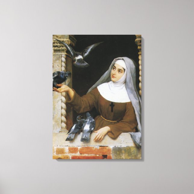 Lienzo Criaturas de Dios (Monja alimentando palomas) (Anverso)