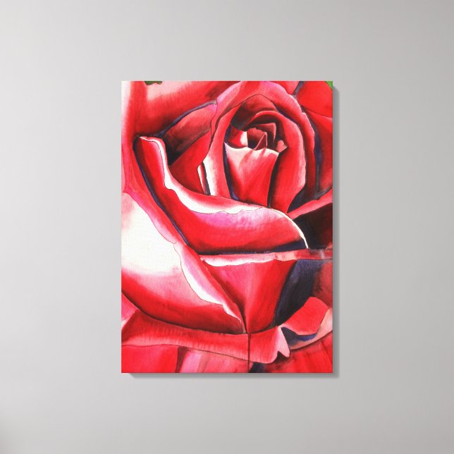 Lienzo Crimson Red Rose original pintura acuarela (Anverso)