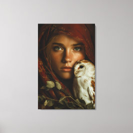 Lienzo Crimson Scarf Snowy Owl Portrait Mystery