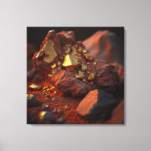 Lienzo Cristales inspirados en mineral de oro en roca roj