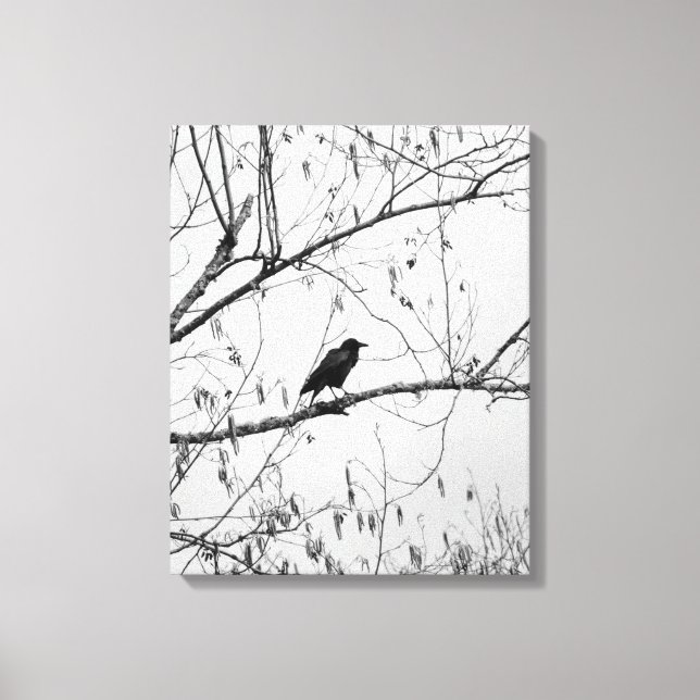 Lienzo Crow en un árbol de aves (Anverso)