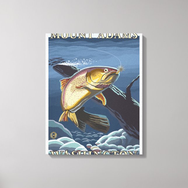 Lienzo Cruce de la pesca de trucha - Monte Adams, WA (Anverso)