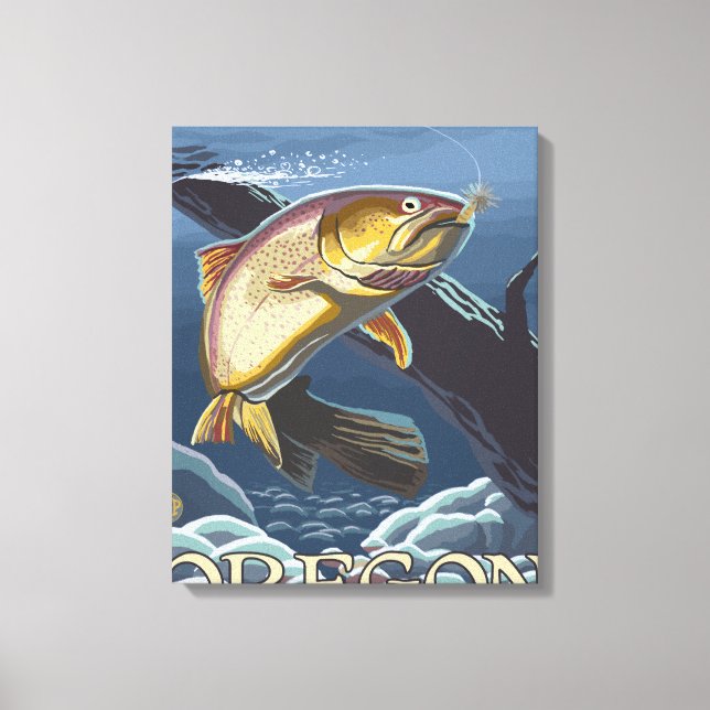 Lienzo Cruce de la trucha de pesca - Clackamas, (Anverso)