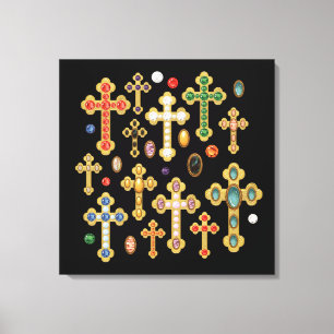 Lienzo Cruces de Piedras Preciosas Falsas y Gemas Sueltas