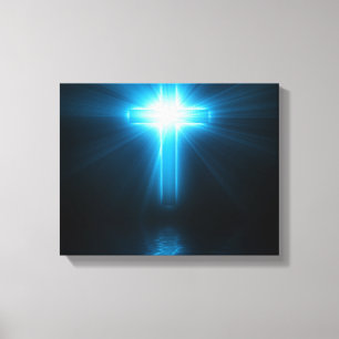 Lienzo Cruz cristiana en luz azul
