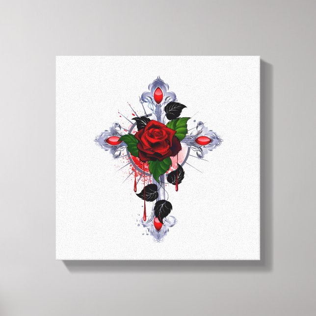 Lienzo Cruz de Plata con una Rosa Roja (Anverso)
