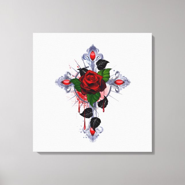 Lienzo Cruz de Plata con una Rosa Roja (Anverso)