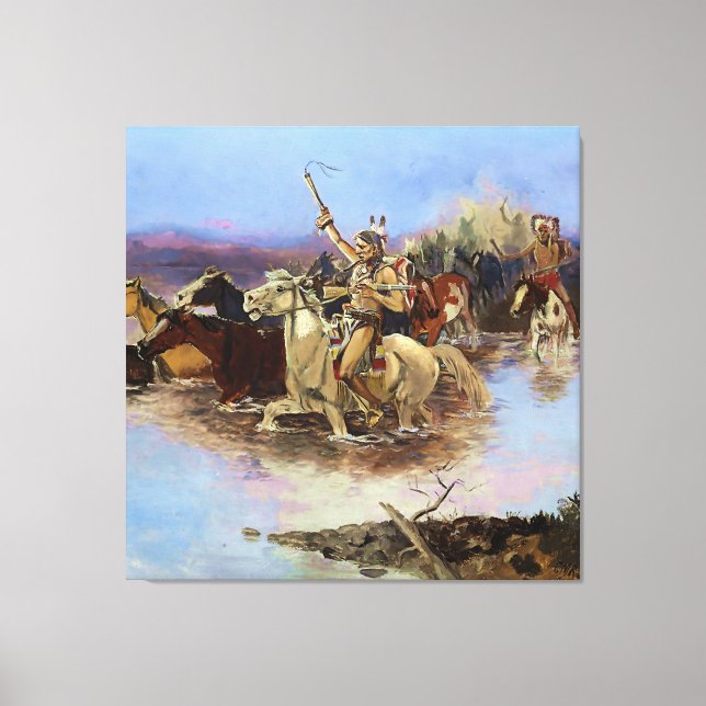 Lienzo “Cruzando el río” de Charles M Russell (Anverso)