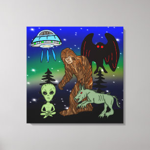 Lienzo Cryptid Big Foot Alien Mothman UFO Chupacabra