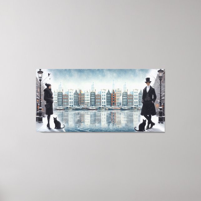 Lienzo Cuadros de Amsterdam y modelos de moda modernos (Anverso)