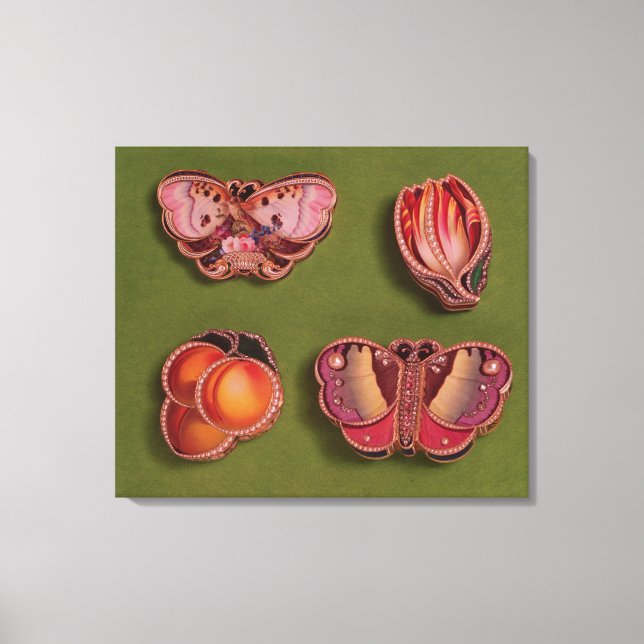 Lienzo Cuatro cajas con esmalte y joyas, mariposa (Anverso)