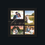 Lienzo Cuatro fotos de Boda Collage Love Script Black<br><div class="desc">Muestra recuerdos felices de tu día de boda en tu casa con este collage de 4 fotos, donde puedes intercambiar fácilmente tus cuatro fotos favoritas. La palabra Amor se solapa ligeramente con las imágenes y se ajusta en un guión elegante de oro. El color de fondo negro se puede cambiar...</div>