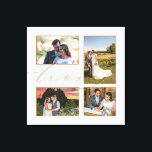 Lienzo Cuatro fotos de Boda Collage Love Script White<br><div class="desc">Muestra hermosos recuerdos de tu día de boda en tu casa con este collage de cuatro fotos, donde puedes intercambiar fácilmente tus 4 fotos favoritas. La palabra Amor se solapa ligeramente con las imágenes y se define en un guión elegante de oro. El color de fondo blanco se puede cambiar...</div>