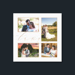 Lienzo Cuatro fotos de Boda Collage Love Script White<br><div class="desc">Muestra hermosos recuerdos de tu día de boda en tu casa con este collage de cuatro fotos, donde puedes intercambiar fácilmente tus 4 fotos favoritas. La palabra Amor se solapa ligeramente con las imágenes y se define en un guión elegante de oro. El color de fondo blanco se puede cambiar...</div>