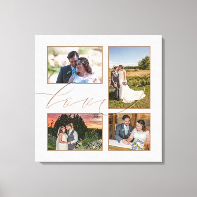 Lienzo Cuatro fotos de Boda Collage Love Script White (Anverso)
