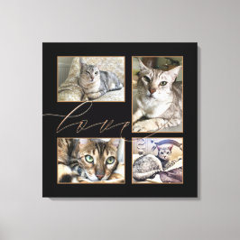 Lienzo Cuatro fotos de Mascota Collage Love Script Black