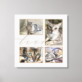 Lienzo Cuatro fotos de Mascota Collage Love Script White