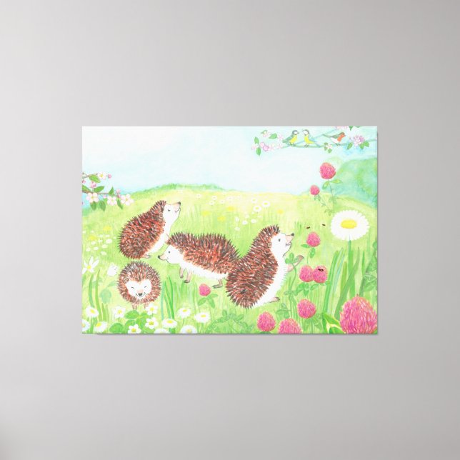 Lienzo Cuatro pequeños erizos en la pradera (Anverso)