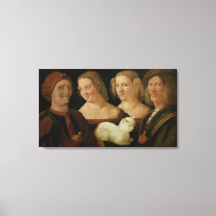 Lienzo Cuatro personas riéndose a la vista de un gato