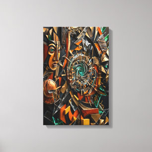 Lienzo Cubismo de oro negro naranja - Caras escultóricas