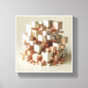 Lienzo Cubos Metálicos Geométricos Modernos - Rosa Dorado