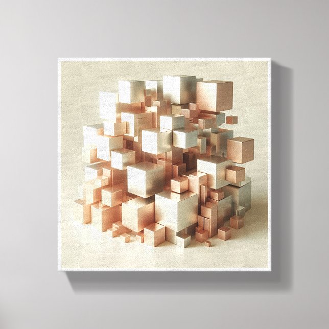 Lienzo Cubos Metálicos Geométricos Modernos - Rosa Dorado (Anverso)