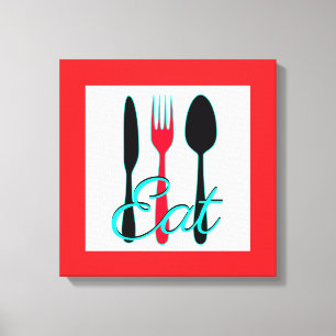 Lienzo Cuchador, Cuchillo y Cuchara de Cocina Rojo, Negro