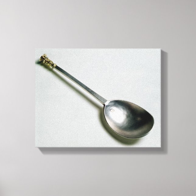 Lienzo Cuchara de apóstol plateado con tapa de sello dora (Anverso)
