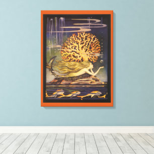 Lienzo Cuento de Hadas Antiguo, Sirena en Coral Oceánico