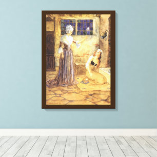 Lienzo Cuento de Hadas Vintage Cenicienta con Hada Madrin