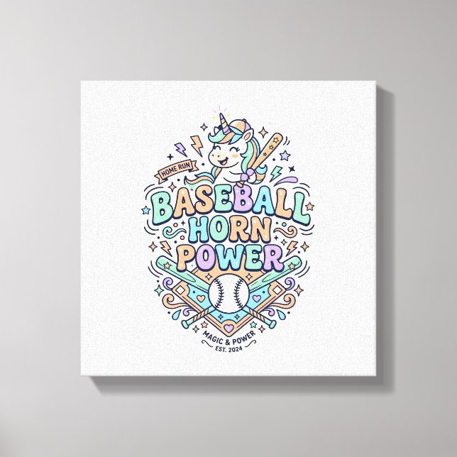 Lienzo Cuerno de béisbol de unicornio Poder Diseño de vec (Anverso)