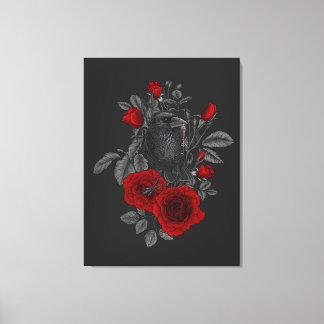 Lienzo Cuervo con la llave y rosas