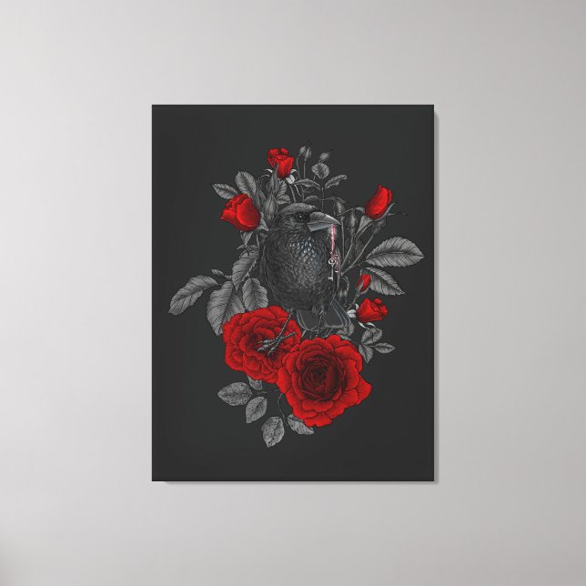 Lienzo Cuervo con la llave y rosas (Anverso)