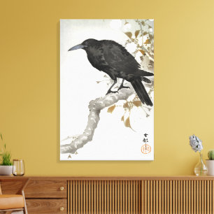 Lienzo Cuervo en rama de flor de cerezo de Ohara Koson Ar