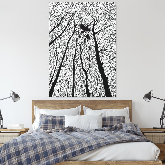 Lienzo Cuervos Silueteados en los Árboles de Invierno (Insitu(Dormitorio))