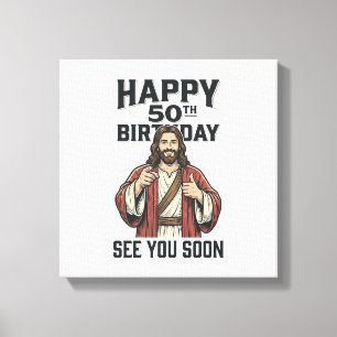 Lienzo Cumpleaños 50 te vemos pronto diseño de humor reli