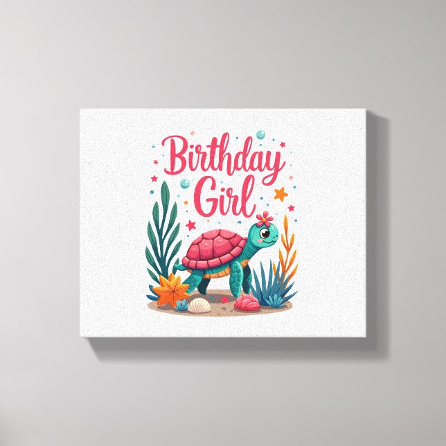 Lienzo Cumpleaños de la niña tortuga marina Tema Cumpleañ (Anverso)