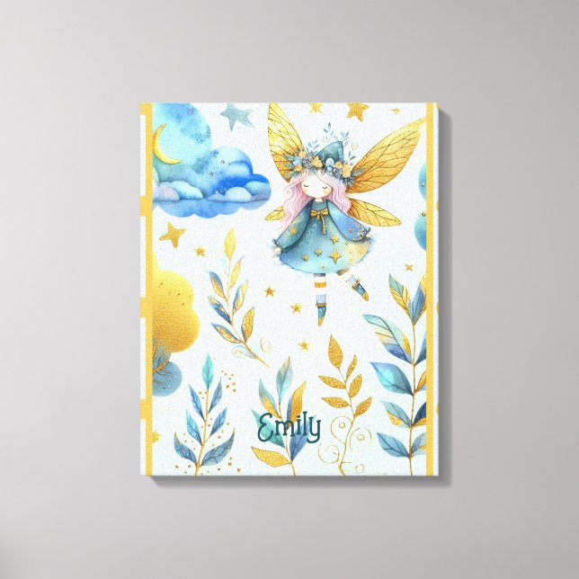 Lienzo Cumpleaños de los Fairy Verde azulada Gold Pink Pr (Anverso)