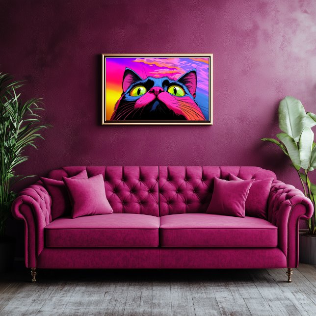 Lienzo Curiosidad galáctica: La mirada cósmica de un gato (Ginormous Cat Looking Up - Psychedelic Art)