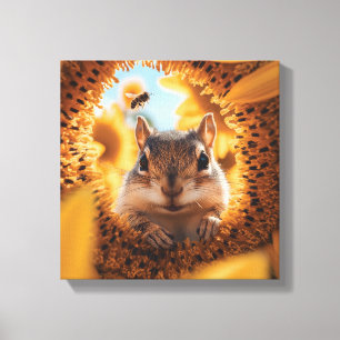 Lienzo Curioso Chipmunk Peeando a través del girasol comi