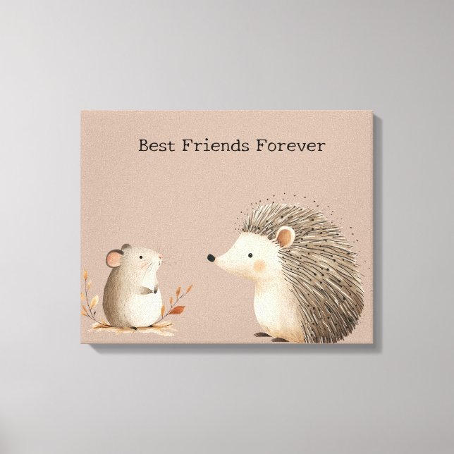 Lienzo Curte Brown Cream Hedgehog Mouse Mejor Amigos (Anverso)