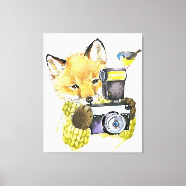 Lienzo Curte Watercolor Fox Tomando fotos (Anverso)