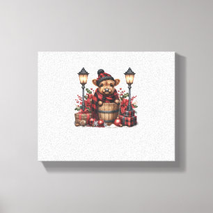 Lienzo Curte Winter Highland Cow Red Plaid Lantern Christ