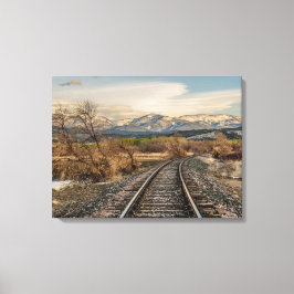Lienzo Curva en pistas - vías ferroviarias - montañas