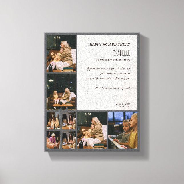 Lienzo Custom 50th Birthday Photo Collage Canvas Print (Anverso)