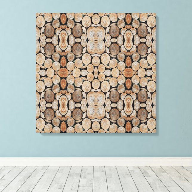 Lienzo Cut Tree Branch Logs Stacked Pattern Photograph (Insitu (piso de madera))