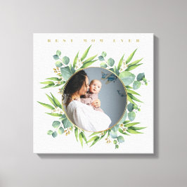 Lienzo Cuta floración acuarela hojas verdes marco de foto