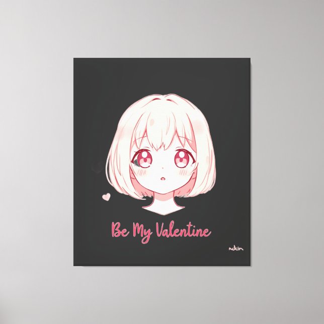 Lienzo Cute Anime Girl - Be My Valentine T-Shirt (Anverso)