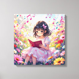 Lienzo Cute Anime Girl Reading a Book